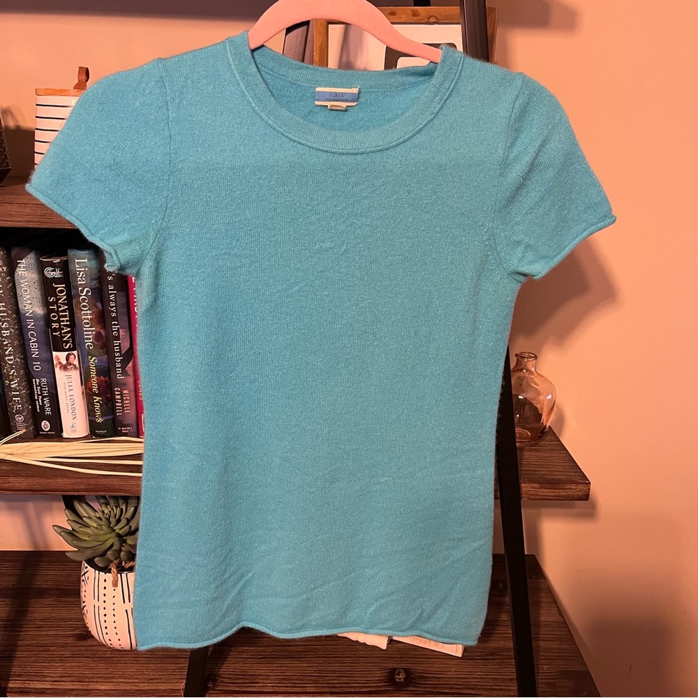 J. Crew Bright Turquoise Short-Sleeve Crewneck Sweater